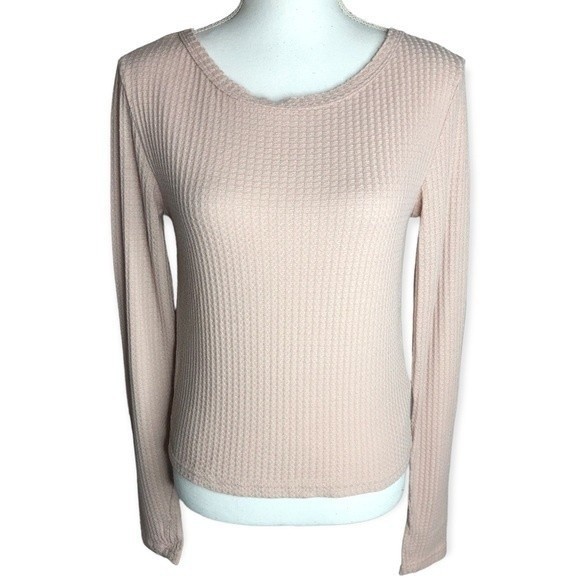 Forever 21 Criss Cross Back Waffle Knit Long Sleeve Top